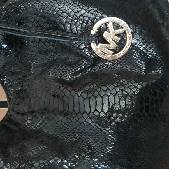 Michael Kors Patent Python Embossed Leather Chain Tote Bag - Picture 2 of 11